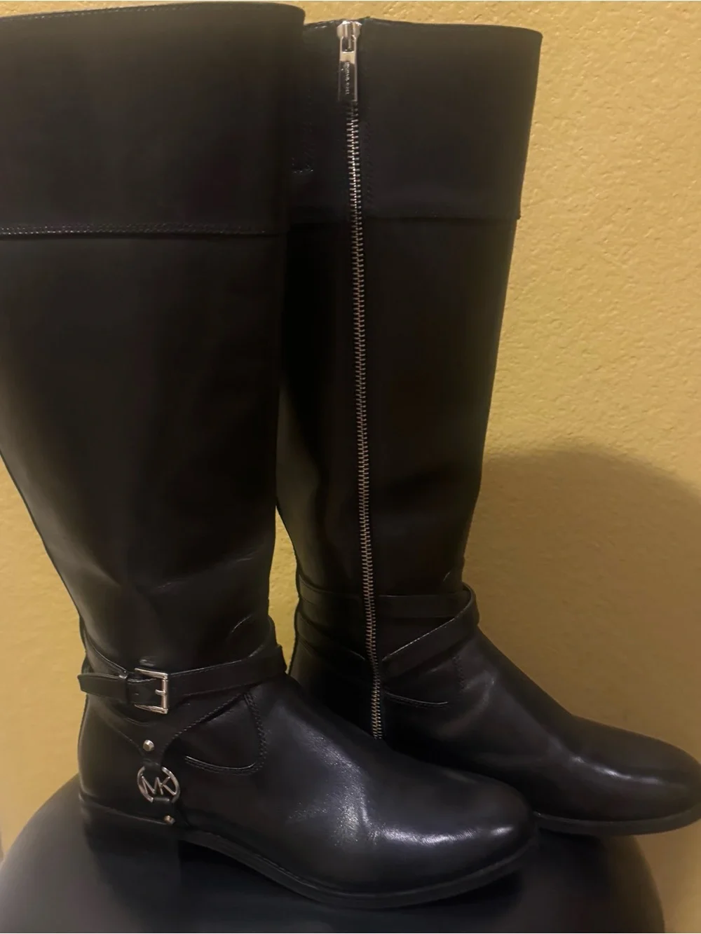 Michael Kors Black Leather Over-the-Knee Riding Boots